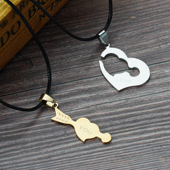 Gold And White One Arrow Pierced Heart Lovers Heart Pendant Necklace - FASHIONKULTUR