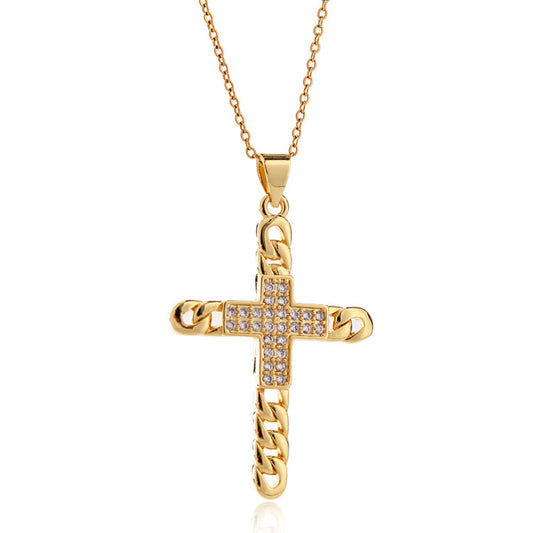 Gold Plated Titanium Steel Chain Golden Butterfly Cross Pendant Necklace