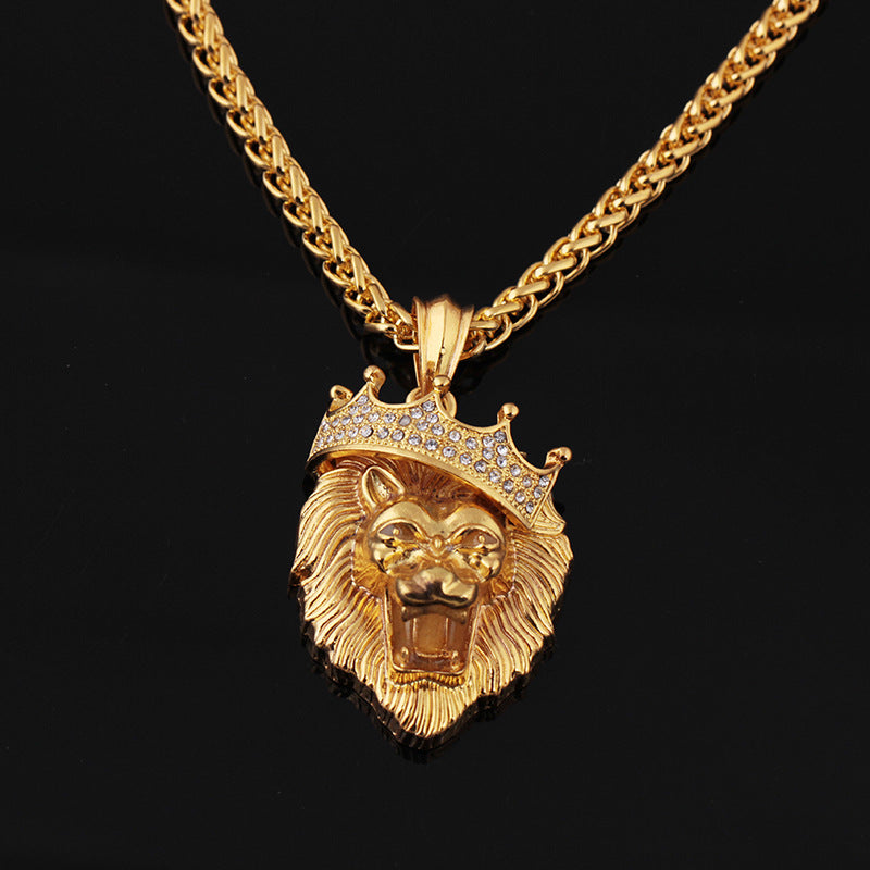 Europe and the United States selling diamond crown lion hip-hop luminous necklaces men Unisex gold-plated hiphop luminous Pendant - FASHIONKULTUR