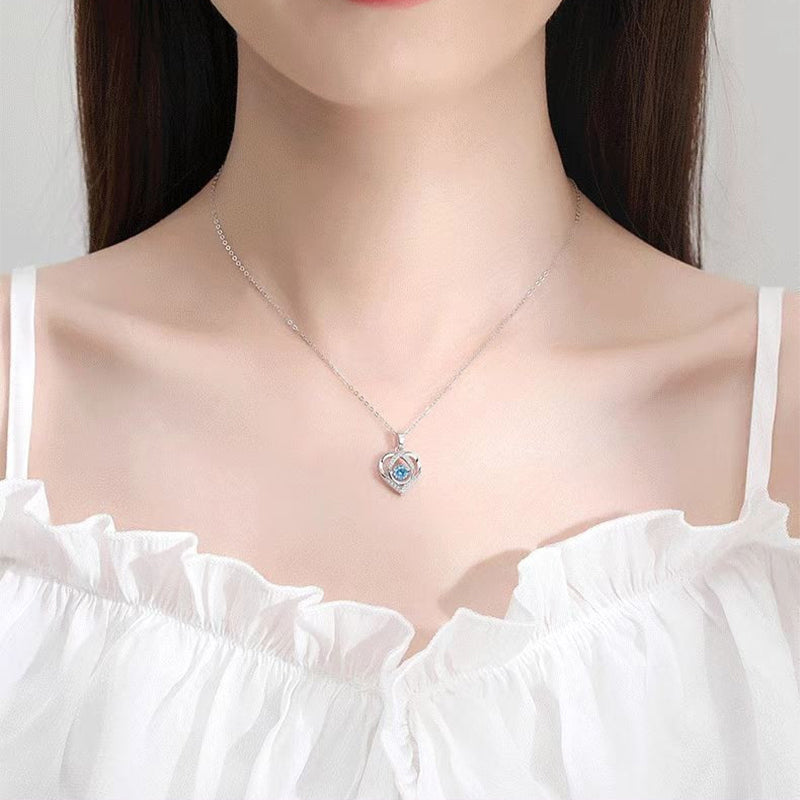 S925 Beating Heart-shaped Necklace Women Luxury Love Rhinestones Necklace Jewelry Gift For Valentine's Day - FASHIONKULTUR