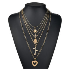 Cross palm rose love long pendant necklace - FASHIONKULTUR