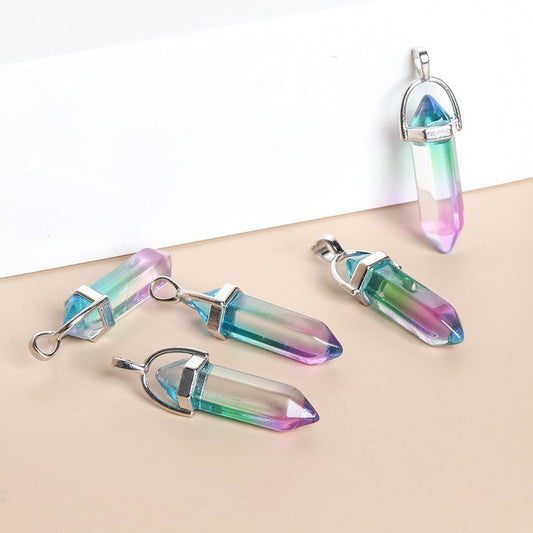 Multicolor Glass Hexagonal Column Pendant