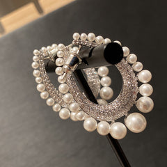 Full Diamond Row Of Pearl Drop Earrings Female Pearl Diamond Detachable Earrings - FASHIONKULTUR