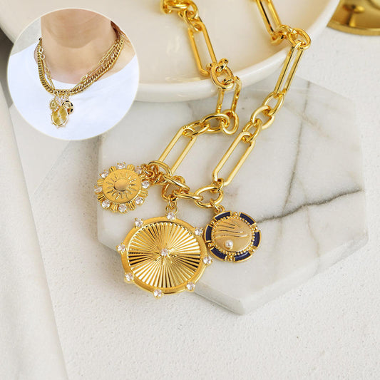 Fashion Jewelry Creative Sun Pendant Necklace Copper-plated Gold Clavicle Chain Summer Jewelry Stainless Steel Chain