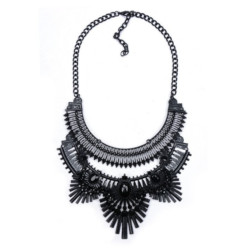 Exaggerated Owl Alloy Diamond Black Clavicle Necklace - FASHIONKULTUR