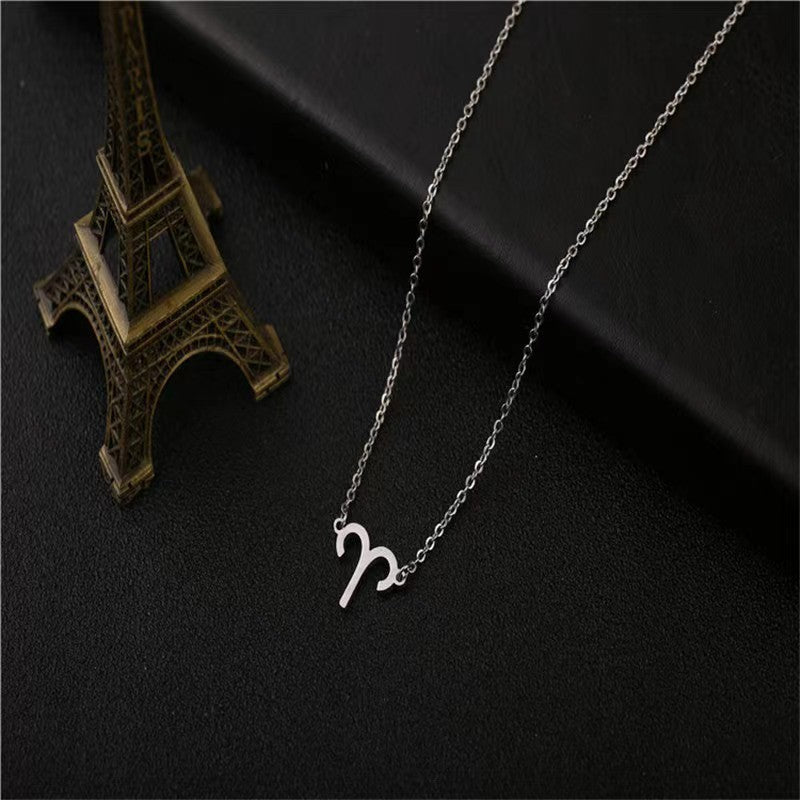 Twelve Constellation Pendant Necklace Simple Titanium Steel Clavicle Chain - FASHIONKULTUR