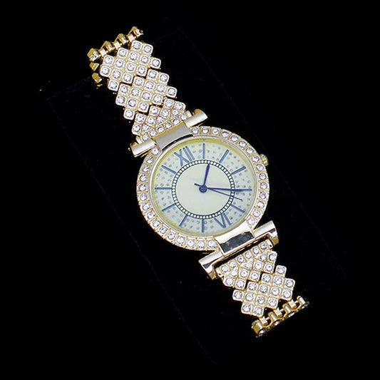 Roman Pattern Diamond-embedded Women's Watch Jewelry Gift Set Bracelet Watch Women's Light Luxury Full Diamond Good-looking - FASHIONKULTUR
