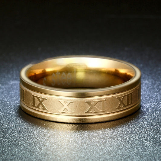 Stainless Steel Straight Edge Roman Digital Ring - FASHIONKULTUR