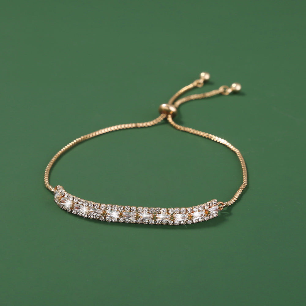 Brass Gold Plated Long Micropaved Zircon Pendant Shrink Pulled Brass Bead Bracelet - FASHIONKULTUR