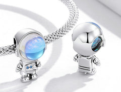 S925 Sterling Silver Cute Astronaut Beaded Bracelet Simple Zircon Space Adventure Beads