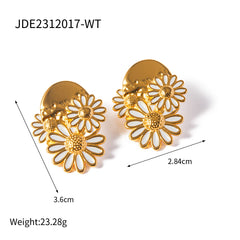 18K Gold Stainless Steel Chrysanthemum Stud Earrings Chain Necklace