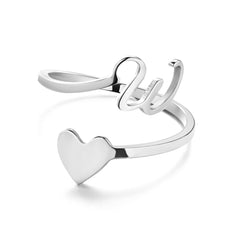 Simple Letter Three-dimensional Loving Heart With Opening Adjustable Ring - FASHIONKULTUR