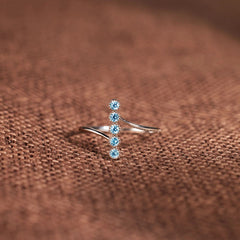 Silver Vertical Sea Blue Five Zircon Ring - FASHIONKULTUR