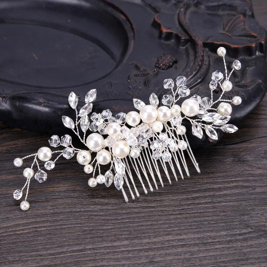 Pearl White Crystal Banquet Headdress Comb - FASHIONKULTUR