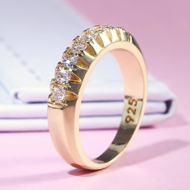 Gold-Plated Fashion Single Row Geometric Ring Female Jewelry - FASHIONKULTUR