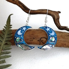 Female Retro Crescent Blue Sky Planet Earrings - FASHIONKULTUR