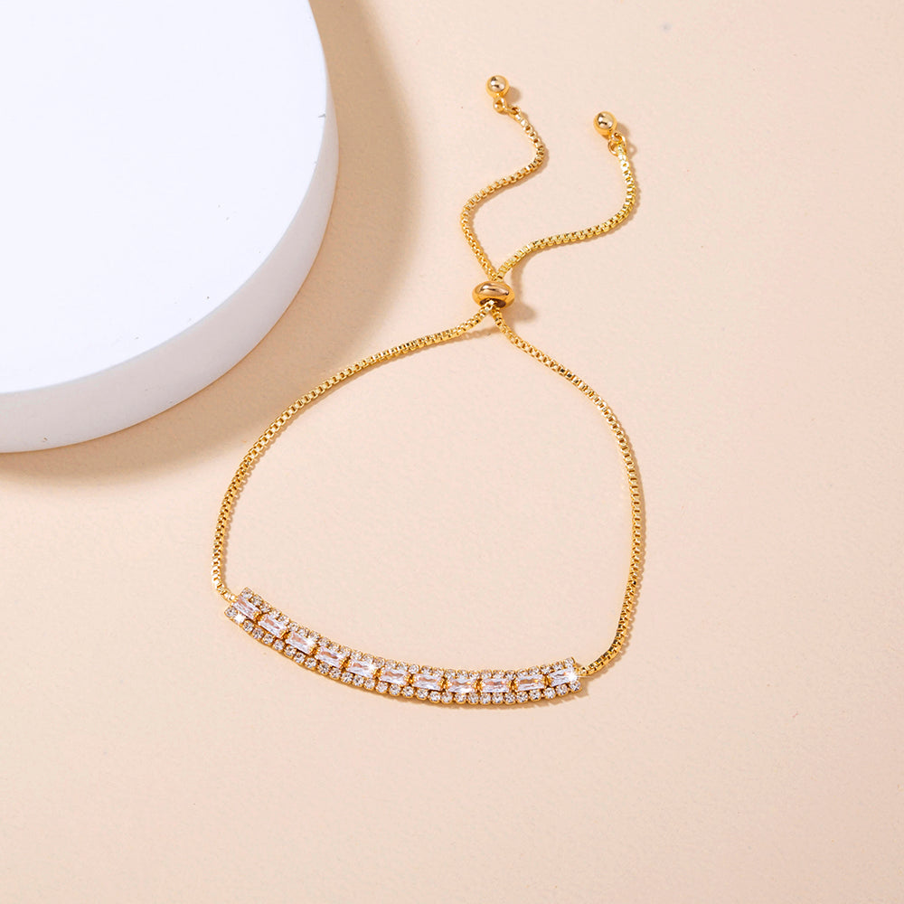 Brass Gold Plated Long Micropaved Zircon Pendant Shrink Pulled Brass Bead Bracelet - FASHIONKULTUR