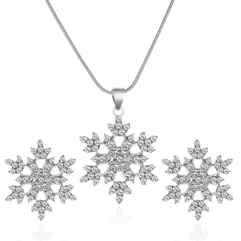 Simple Full Diamond Snowflake Necklace Earring Set - FASHIONKULTUR