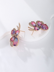 A pair of light luxurious luxurious noble elegant atmosphere imitation crystal Austrian crystal purple butterfly earrings for women party party wear - FASHIONKULTUR