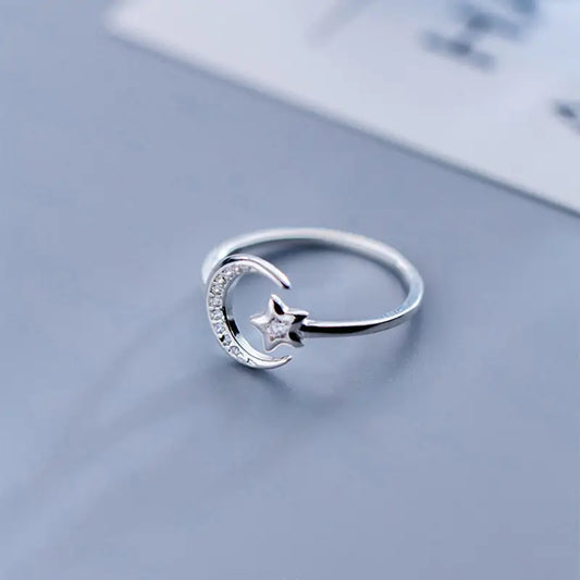 Sterling Silver Moon Star Ring - FASHIONKULTUR