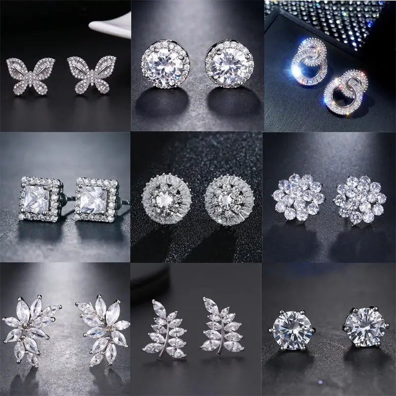 Classic Shining Silver CZ Stud Earrings - FASHIONKULTUR