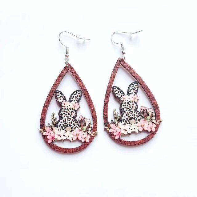 New Revival Water-saving Leopard Pattern Rabbit And Chicken Revival Egg Earrings Easter Decoration Jewelry - FASHIONKULTUR