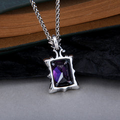 S925 Sterling Silver Purple Gem Gothic Men's Dominant Pendant