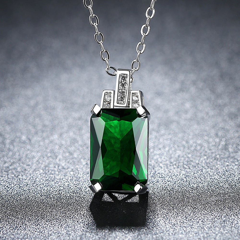 Personalized Emerald Tourmaline Square Pendant Necklace - FASHIONKULTUR