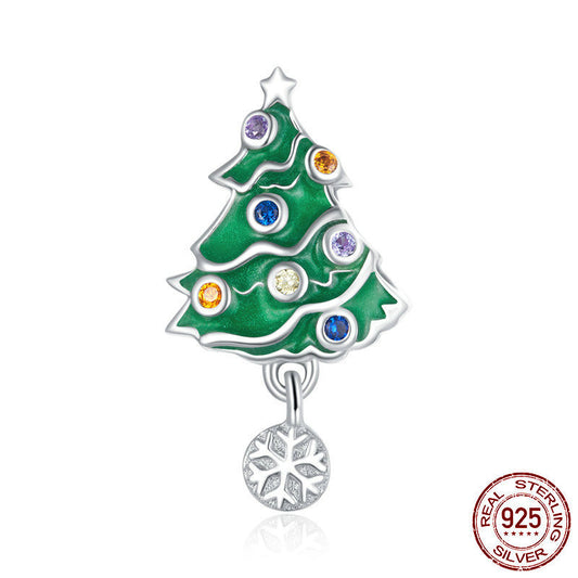 Colorful Christmas Tree Beaded Bracelet Pendant In Sterling Silver