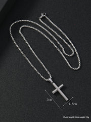 Round Large Beveled Cross Necklace Titanium Steel Men