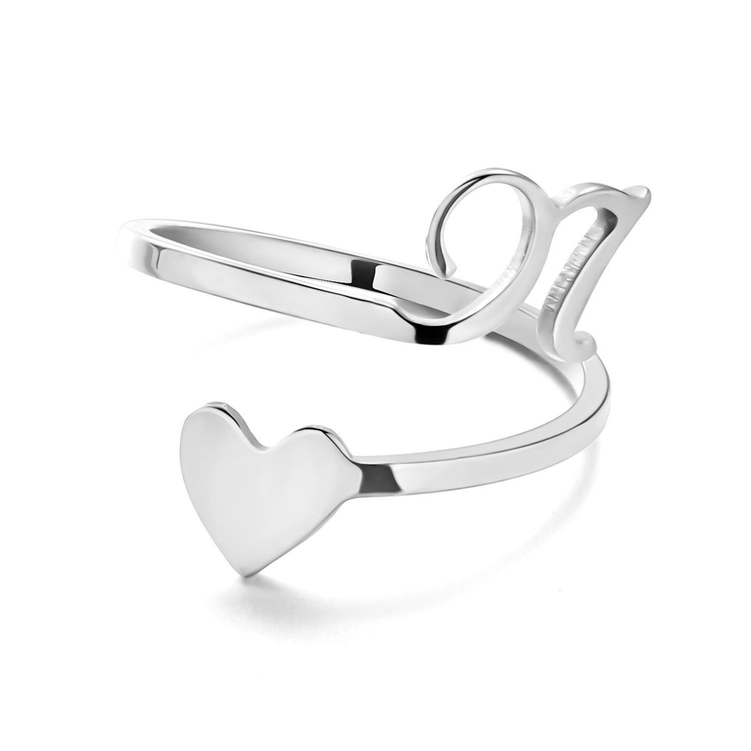 Simple Letter Three-dimensional Loving Heart With Opening Adjustable Ring - FASHIONKULTUR