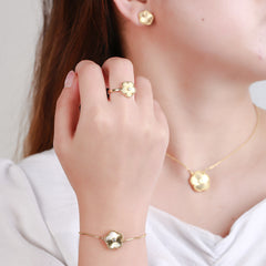 Gold Flower Bracelet Ring Earrings Women's Jewelry Set