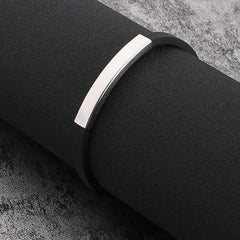 Fashion Jewelry Silicone Rubber Black Bar Stainless Steel Men Bracelet Bangle - FASHIONKULTUR