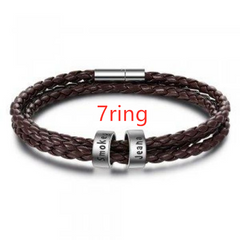 Personalized Mens Braided Genuine Leather Bracelet Stainless Steel Custom Beads Name Charm Bracelet For Men With Family Names - FASHIONKULTUR