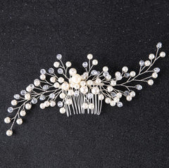 Pearl White Crystal Banquet Headdress Comb - FASHIONKULTUR