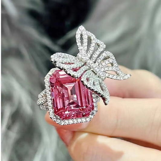 Women's Cool Pink Diamond Butterfly Ring