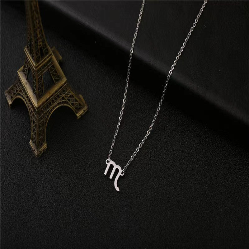 Twelve Constellation Pendant Necklace Simple Titanium Steel Clavicle Chain - FASHIONKULTUR