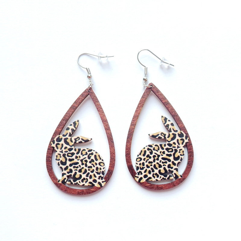 New Revival Water-saving Leopard Pattern Rabbit And Chicken Revival Egg Earrings Easter Decoration Jewelry - FASHIONKULTUR