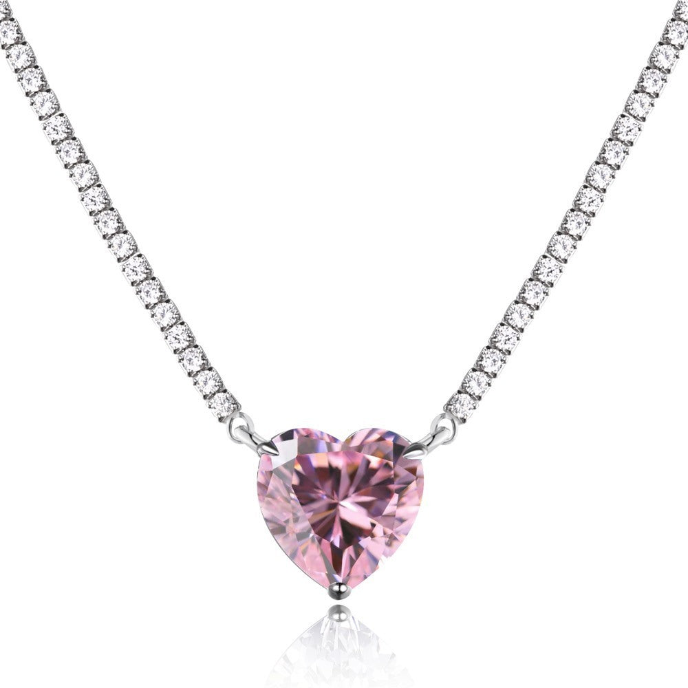 Women's Fashion Sterling Silver Peach Heart Pendant Necklace With Diamonds - FASHIONKULTUR