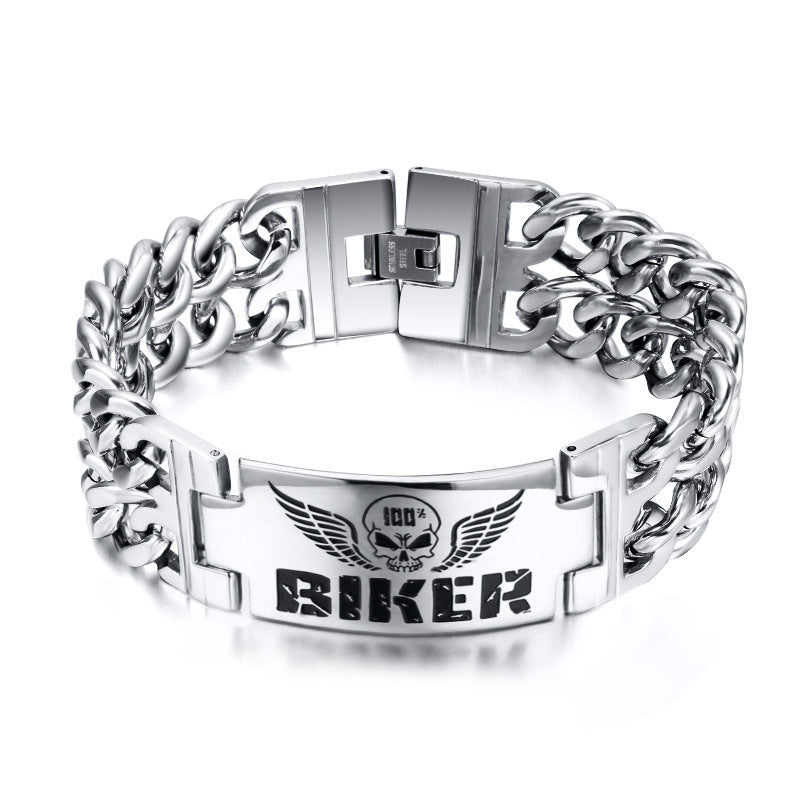 Vnox Biker Bracelets Men - FASHIONKULTURs Jewelry 316L Stainless Steel Skull Double Chain Charm Gift - FASHIONKULTUR