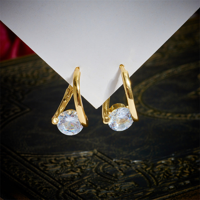 Copper Plated Real Gold Simple Zircon Ear Clip Exquisite Small Flashing Earrings - FASHIONKULTUR