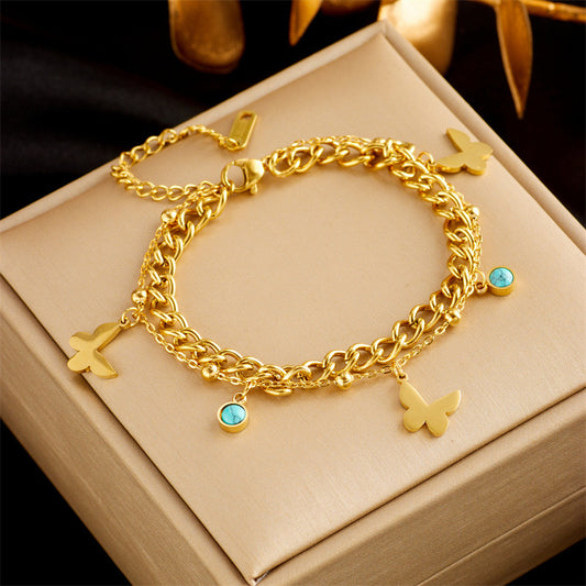 Stainless Steel Gold Plated Punk Fashion Double Layer Bracelet For Women Girl Snake Chain Party Luxury Jewelry - FASHIONKULTUR