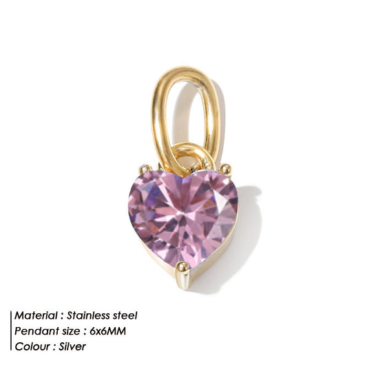 Stainless Steel Heart-shaped Zircon Pendant Diy Ornament Accessories - FASHIONKULTUR