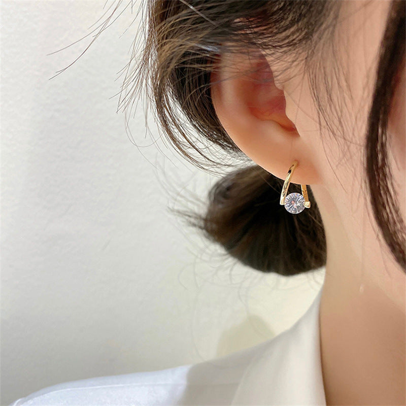 Copper Plated Real Gold Simple Zircon Ear Clip Exquisite Small Flashing Earrings - FASHIONKULTUR