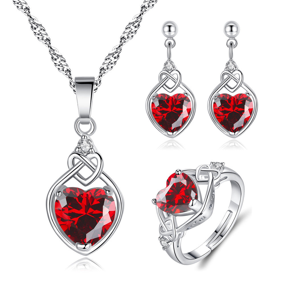 Heart-shaped Ruby Jewelry Suit - FASHIONKULTUR