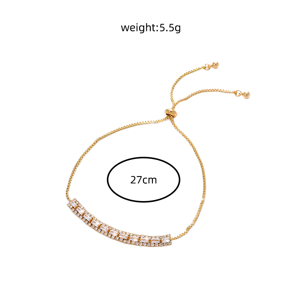 Brass Gold Plated Long Micropaved Zircon Pendant Shrink Pulled Brass Bead Bracelet - FASHIONKULTUR