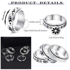 Stainless Steel Rotatable Spinner Ring Moon Stars Relieve Anxiety Rings - FASHIONKULTUR