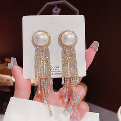 Sterling Silver Needle Light Luxury Pearl Earrings Graceful Personality