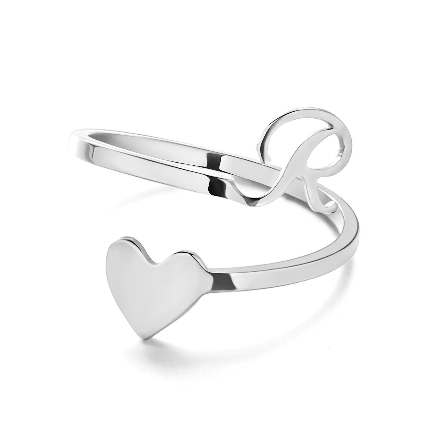 Simple Letter Three-dimensional Loving Heart With Opening Adjustable Ring - FASHIONKULTUR