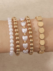 Minimalist And Niche Design Pearl Bracelet Set, Personalized And Trendy CCB Bead Multi-layer Bracelet Accessory